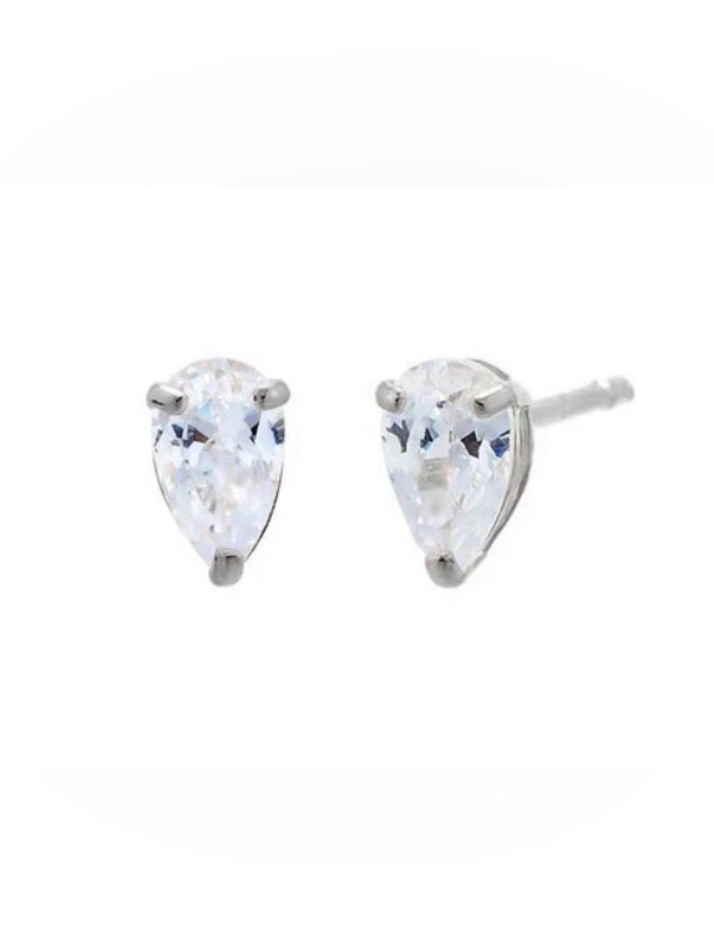 Teardrop Clear Pear Shape CZ Stud Earrings - 14k White Gold Plated 5x8MM